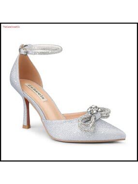 Rhinestone Bow Ankle Strap Pointed Toe Pumps Stiletto Heels